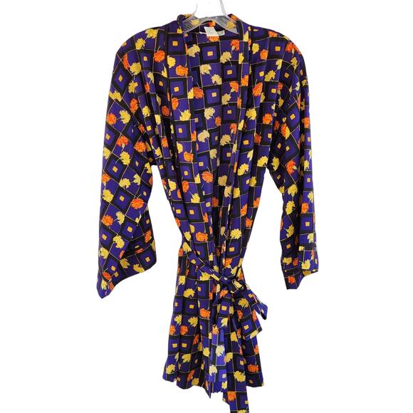 Josie by Natori sz Small Belted Wrap Robe Kimono Silky Dandelion Pattern Multico - Picture 1 of 5